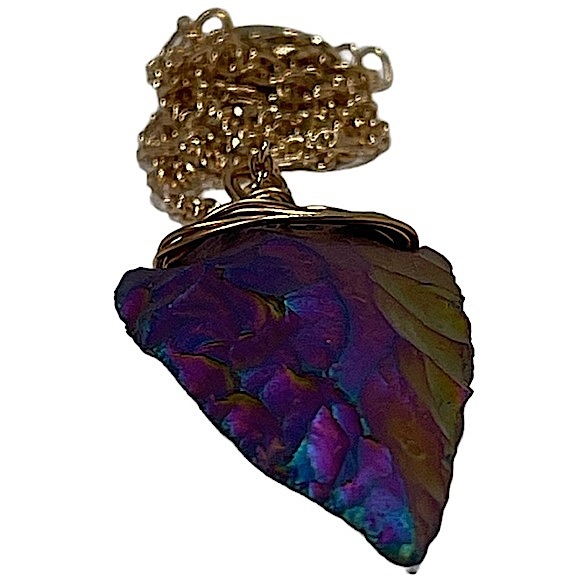 Arrowhead iridescent rainbow wire wrapped pendant necklace on gold chain NEW - Picture 6 of 11